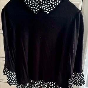 Elle Black Layered Polka Dot Trim Women's Top